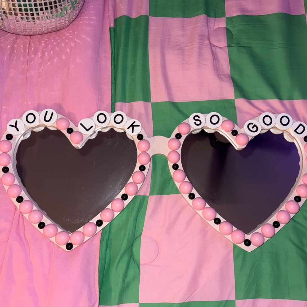 Heart-Shaped Sunglasses with Pink and Black Beads